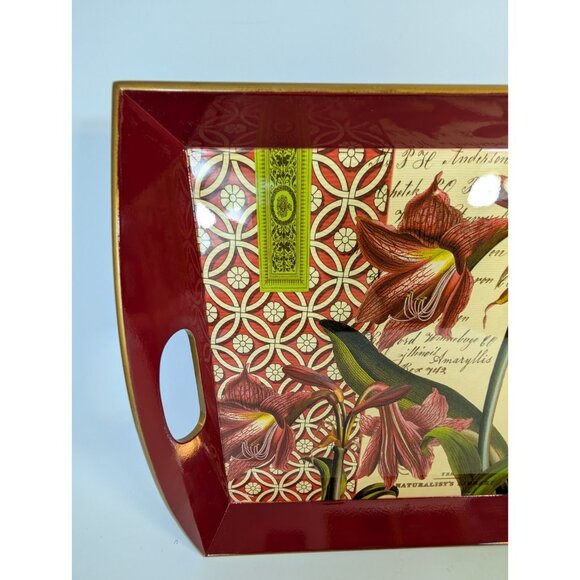 Michel Design Works Decoupage Wooden Tray 20" Red Lillie's Amaryllis WT144 - Picture 5 of 12